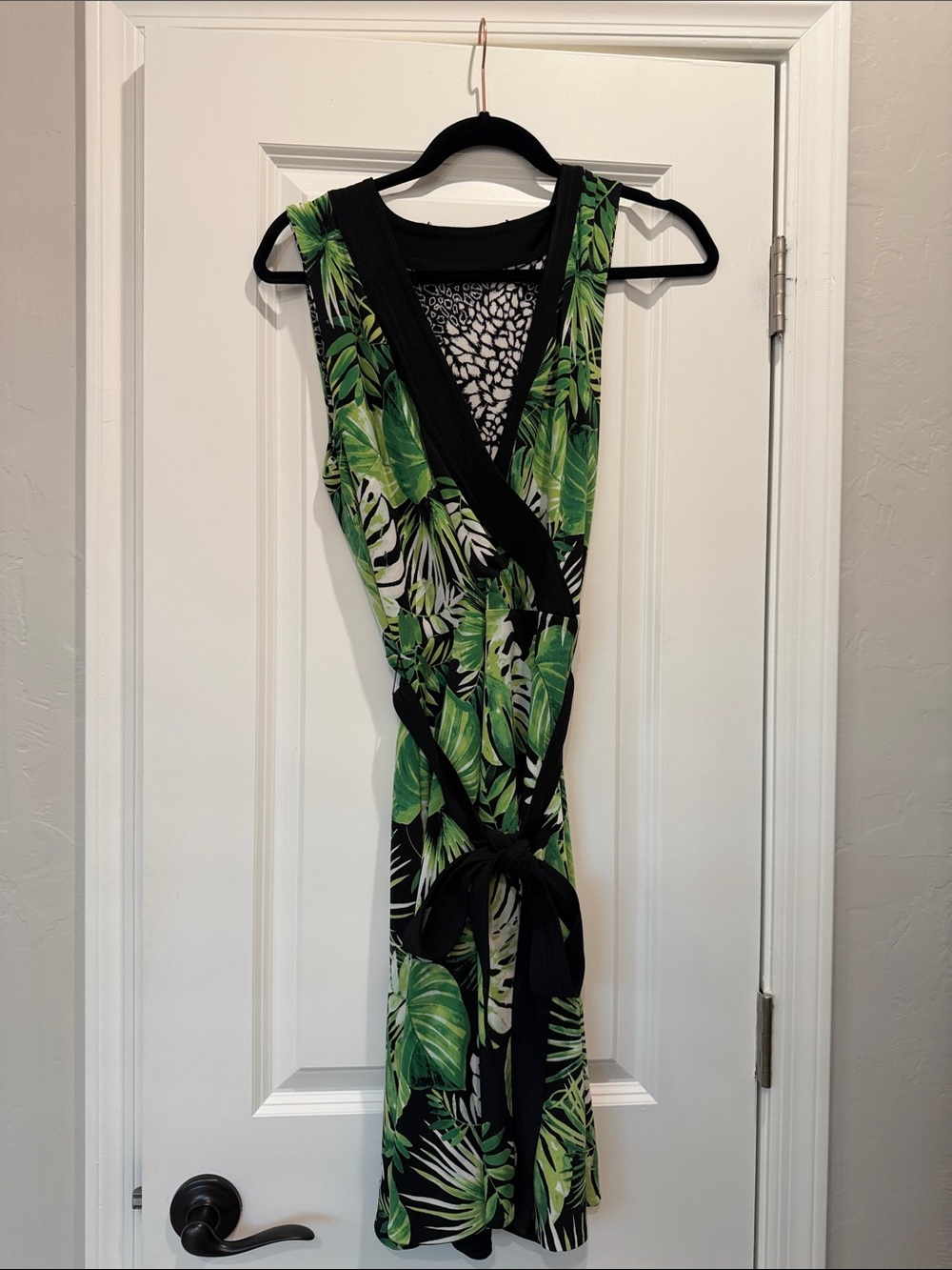 Black & Green Tropical Wrap Dress